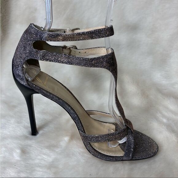 Brian Atwood Laetitia Glitter 4.5” Heels T-Strap Strappy Party Metallic 8 - Picture 6 of 12